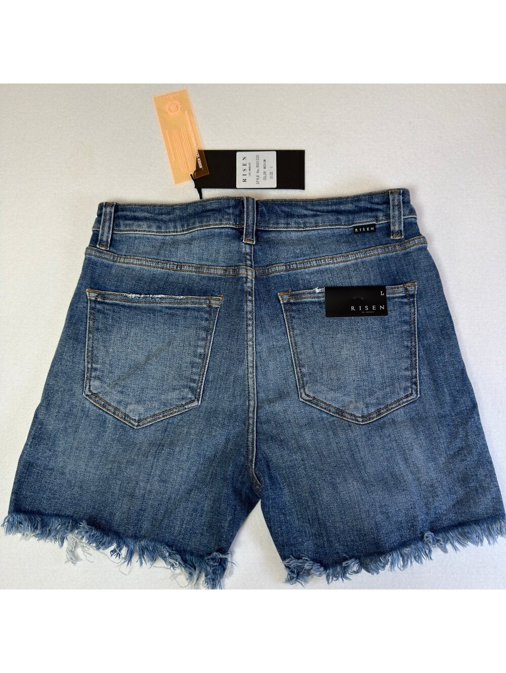 NWT Risen Jeans High Rise Distressed Frayed Hem Denim Shorts Size L - Picture 2 of 7